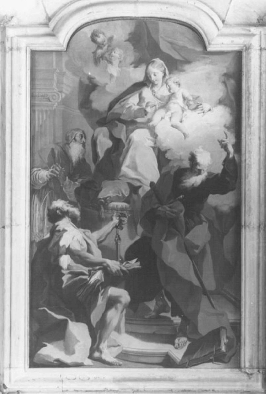  204-Giambattista Pittoni-Madonna con Bambino e Sant'Antonio adorati da San Galliano - Palazzo Lechi, Montirone, Brescia